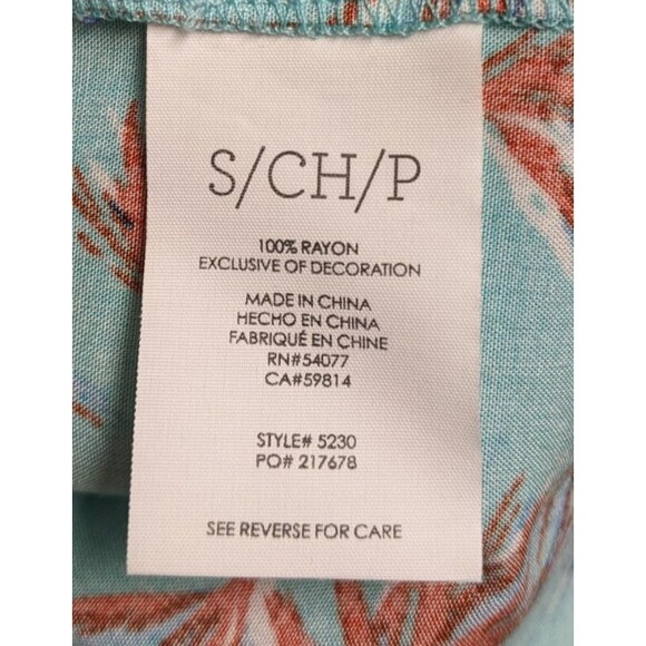 Women's Cabi # 5230 "Tassle Tank" Rayon Palm Leaf Print Aqua Blue/Red SM - Picture 10 of 11